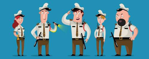 Character Cartoon Style of Security Team in Brown Uniform. vector