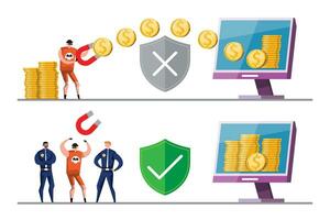 Hacker Steal Coins and Data from Computer. vector