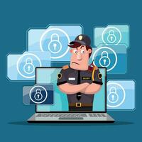 seguridad Guardia proteger datos y contraseña desde computadora. vector