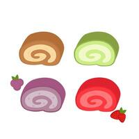 set of illustrations of beautiful rolled cakes with various flavors. vector