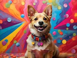 Happy dog with colorful background ai generate photo