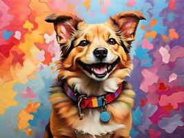 Happy dog with colorful background ai generate photo