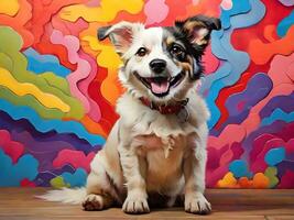 Happy dog with colorful background ai generate photo