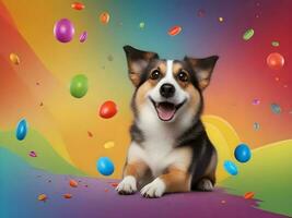 Happy dog with colorful background ai generate photo