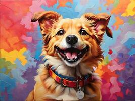 Happy dog with colorful background ai generate photo