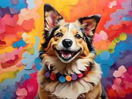 Happy dog with colorful background ai generate photo