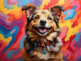 Happy dog with colorful background ai generate photo