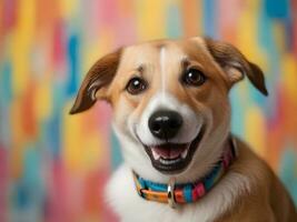 Happy dog with colorful background ai generate photo