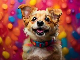 Happy dog with colorful background ai generate photo