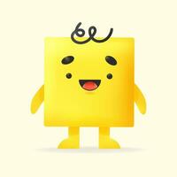 Funny 3D geometric square shape with happy emotions. Vector cartoon flat cute character isolated