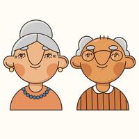 Portrait of a senior elderly couple isolated. An elderly man and woman together. Colored flat vector illustration of a gray-haired people