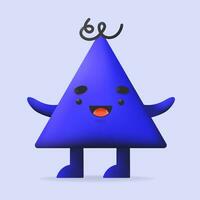 Funny 3D geometric triangle shape with happy emotions. Vector cartoon flat cute character isolated