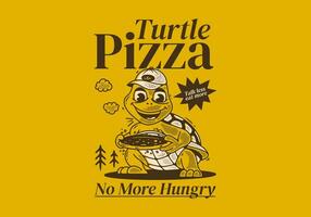 Turtle pizza, no more hungry. Mascot character illustration of a turtle holding pizza vector