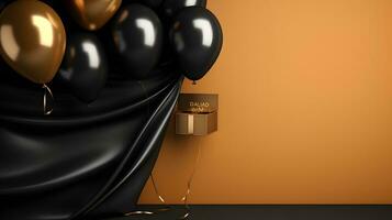 negro y oro celebracion con globos y regalo caja foto