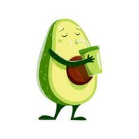 Cartoon avocado character drinking smoothie juice vector