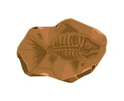 Ancient fish, extinct animal fossil stone imprint vector