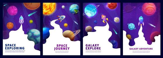 Space galaxy landing pages cartoon space landscape vector