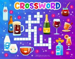 Crossword quiz game cartoon drinks and cocktails vector