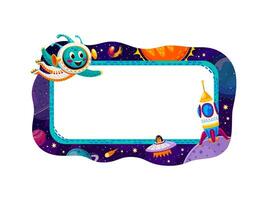 Border frame, space planets, galaxy stars, alien vector