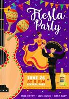 Mexican party flyer with woman, mariachi, guitar vector