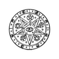 Pentagram magic circle, masonry talisman with eye vector