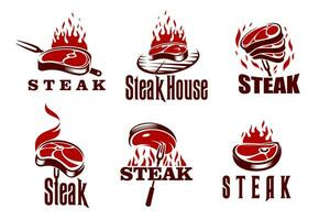 Steak grill icons barbecue isolated vector emblems