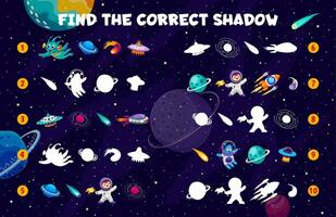 Find correct shadow of space planets, astronauts vector