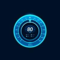 Speedometer blue dial, car futuristic interface vector