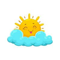 Cartoon sun character with cloud, funny sunny face vector