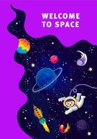 Space poster, landing page or flyer, kid astronaut vector