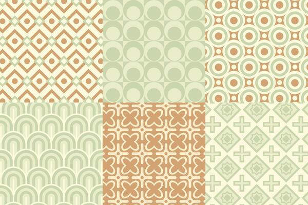 Set of pattern in retro style. Abstract texture decorative 50's, 60's, 70's style. Can be used for fabric, wallpaper, textile, wall decoration. Vector illustration
