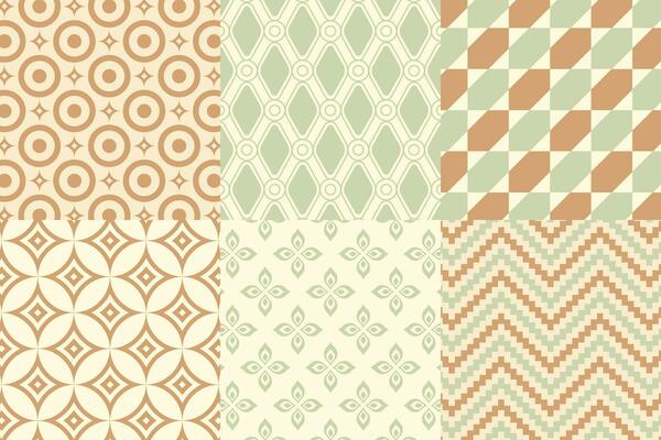 Set of pattern in retro style. Abstract texture decorative 50's, 60's, 70's style. Can be used for fabric, wallpaper, textile, wall decoration. Vector illustration