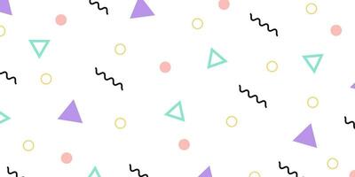 Colorful memphis style geometric pattern on white background. Vector illustration