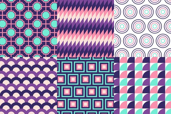 Set of pattern in retro style. Abstract texture decorative 50's, 60's, 70's style. Can be used for fabric, wallpaper, textile, wall decoration. Vector illustration