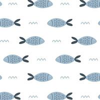 Pattern of fish and waves in pastel colors. Can be used for fabrics, wallpapers, textiles, wrapping. vector