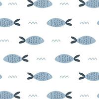 Pattern of fish and waves in pastel colors. Can be used for fabrics, wallpapers, textiles, wrapping. vector