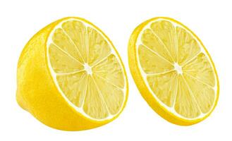 Lemon half and slice on white background photo