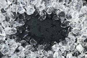 Frame of Crushed ice. Copy space, top view photo