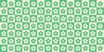 Retro checkered seamless pattern with floral elements. Vector illustration of pastel colors in style 70s, 80s.