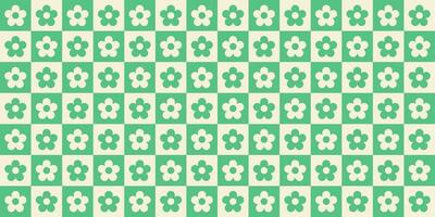 Retro checkered seamless pattern with floral elements. Vector illustration of pastel colors in style 70s, 80s.