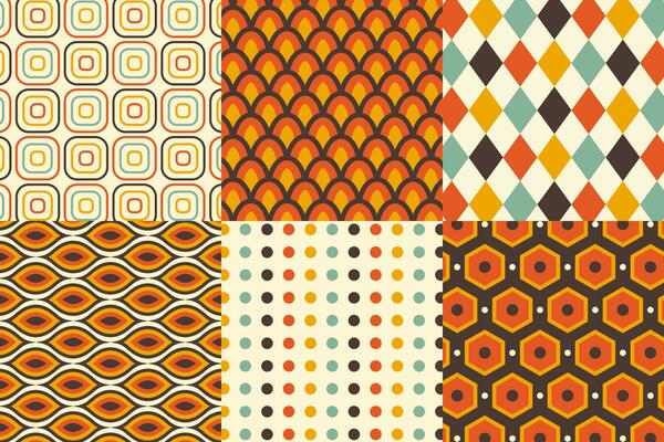Set of pattern in retro style. Abstract texture decorative 50's, 60's, 70's style. Can be used for fabric, wallpaper, textile, wall decoration. Vector illustration