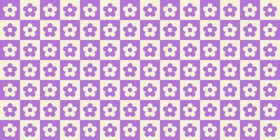 Retro checkered seamless pattern with floral elements. Vector illustration of pastel colors in style 70s, 80s.