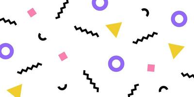 Colorful memphis style geometric pattern on white background. Vector illustration