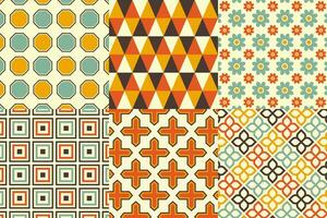 Set of pattern in retro style. Abstract texture decorative 50's, 60's, 70's style. Can be used for fabric, wallpaper, textile, wall decoration. Vector illustration