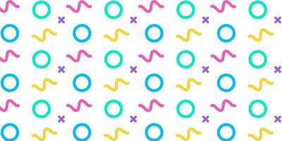 Colorful memphis style geometric pattern on white background. Vector illustration