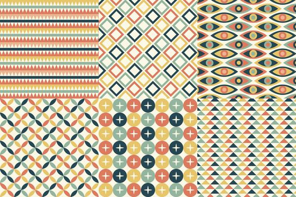 Set of pattern in retro style. Abstract texture decorative 50's, 60's, 70's style. Can be used for fabric, wallpaper, textile, wall decoration. Vector illustration