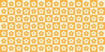 Retro checkered seamless pattern with floral elements. Vector illustration of pastel colors in style 70s, 80s.