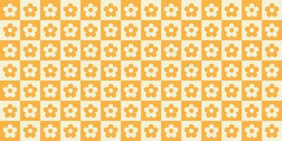 Retro checkered seamless pattern with floral elements. Vector illustration of pastel colors in style 70s, 80s.