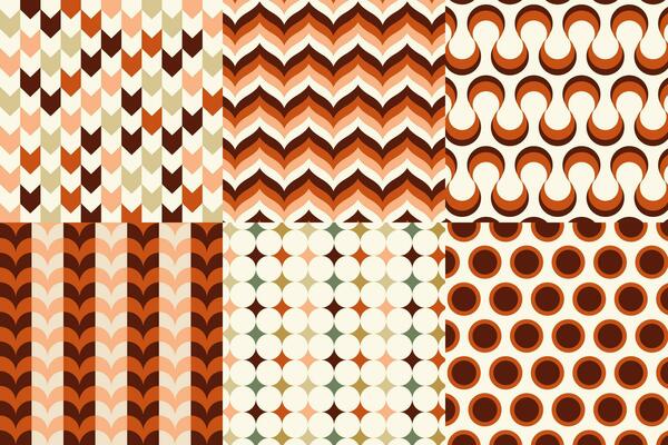 Set of pattern in retro style. Abstract texture decorative 50's, 60's, 70's style. Can be used for fabric, wallpaper, textile, wall decoration. Vector illustration