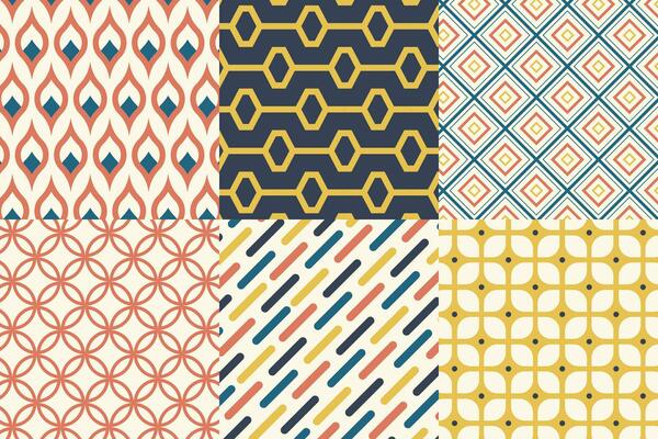 Set of pattern in retro style. Abstract texture decorative 50's, 60's, 70's style. Can be used for fabric, wallpaper, textile, wall decoration. Vector illustration